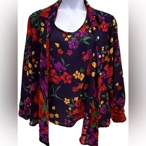 Jordan Plus size Floral Women's 2 piece Blouse set- Purple, Red, Yellow. 16w